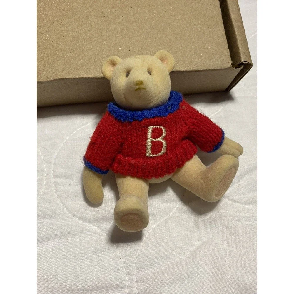 Gund Miniature Jointed Winter Teddy Bear “B” Red Sweater Vintage HTF